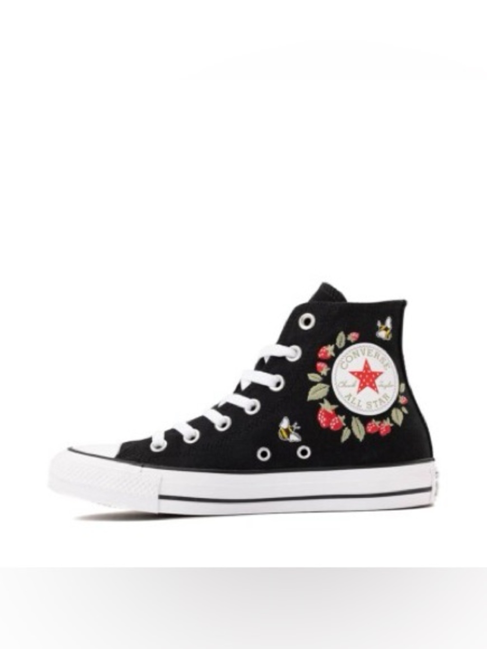 Converse Black High Tops Embroidered Strawberry Size 7